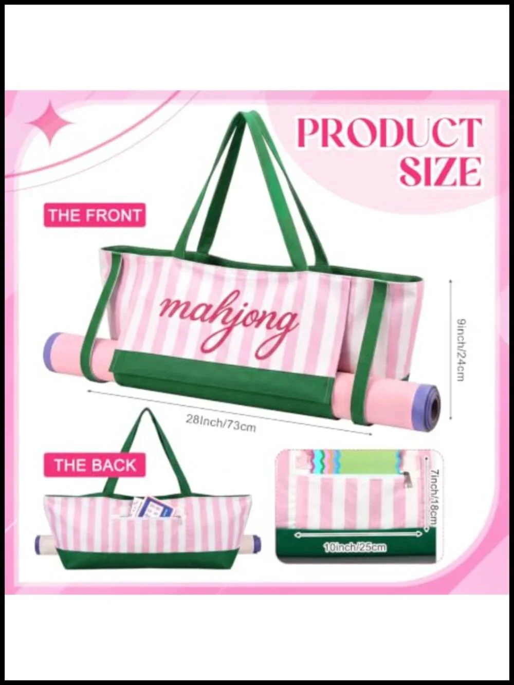 Mahjong Tote Bag Canvas 28 inch Zippered Storage for Tiles Mats Racks